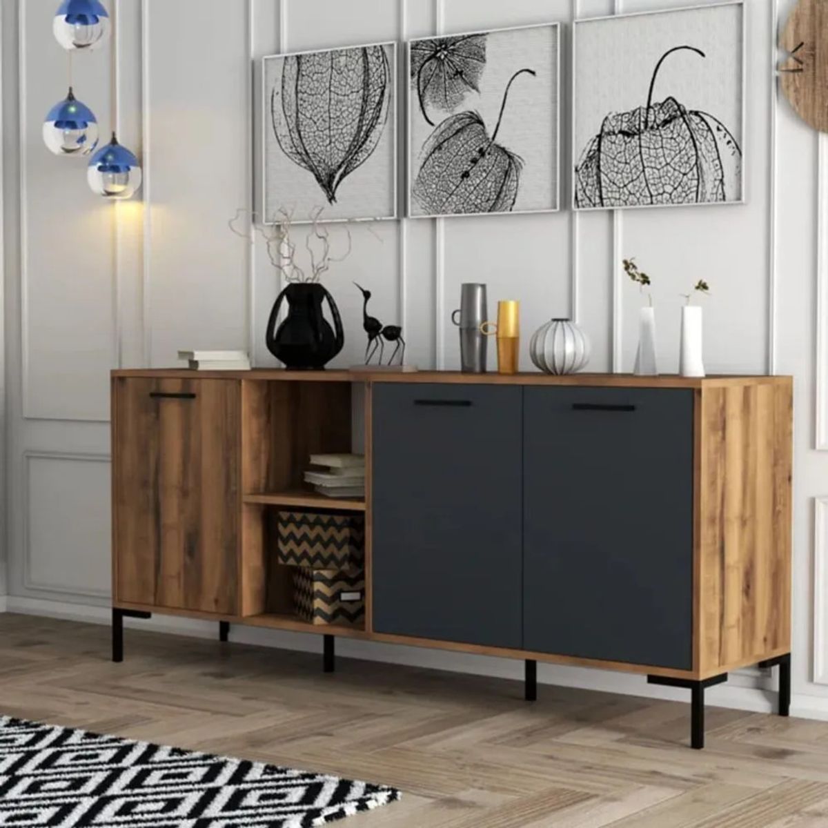 TU MESITA - Aparador Largo 3 puertas Roxy color MarrónNegro TU MESITA