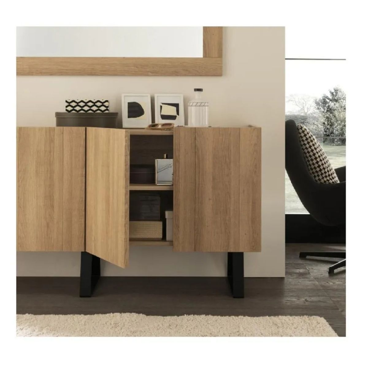 TU MESITA - Aparador Moderno con Espejo TU MESITA Jasper color Rovere 4 puertas