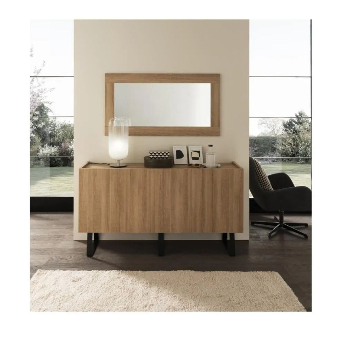 TU MESITA - Aparador Moderno con Espejo TU MESITA Jasper color Rovere 4 puertas