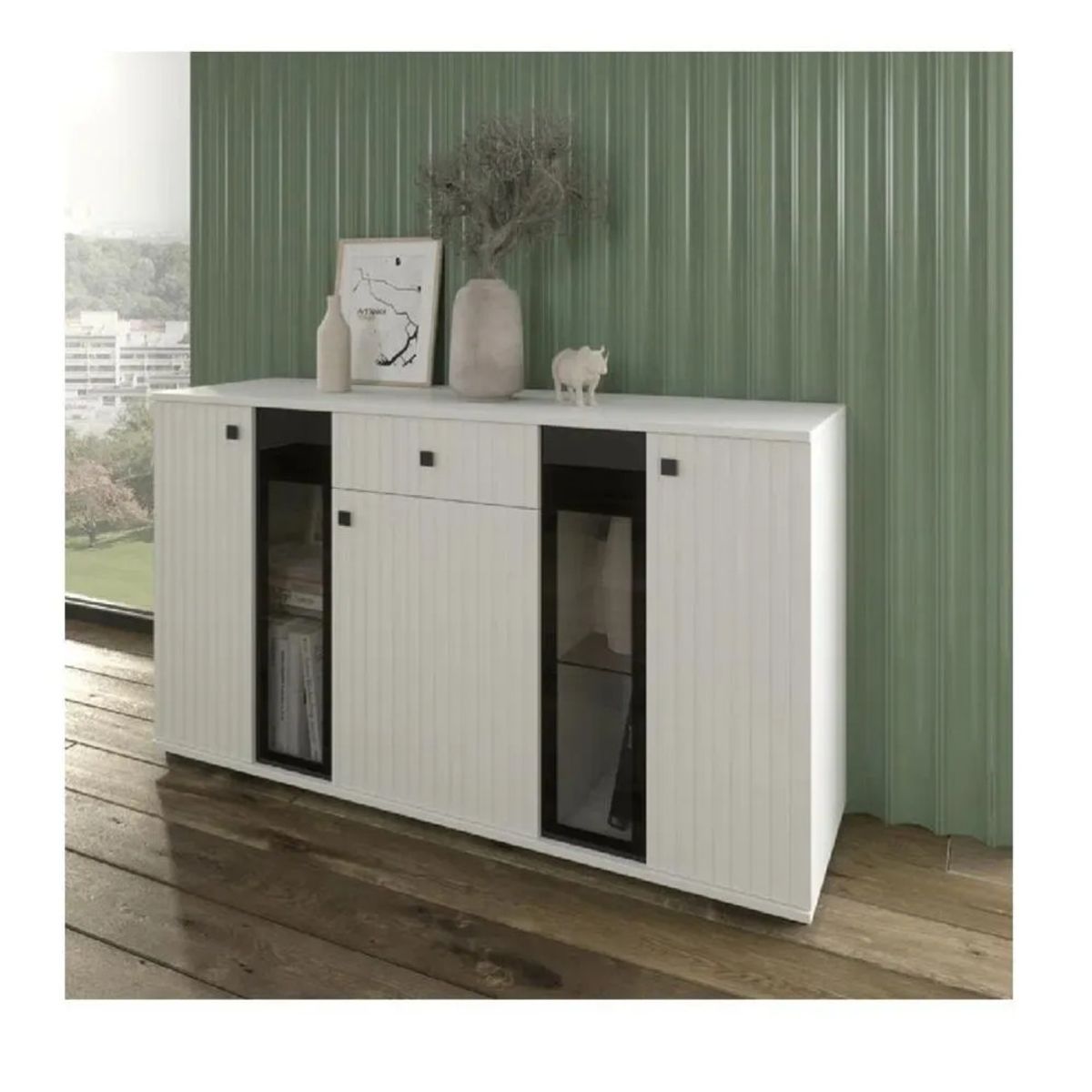 TU MESITA - Aparador Moderno TU MESITA Morgan color Blanco 3 puertas 1 cajón