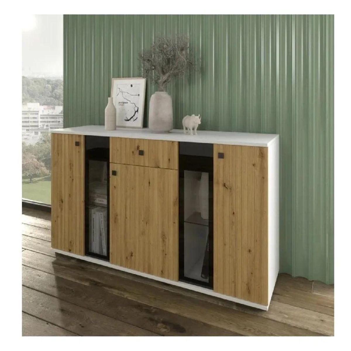 TU MESITA - Aparador Moderno TU MESITA Morgan color BlancoMarrón 3 puertas 1 cajón