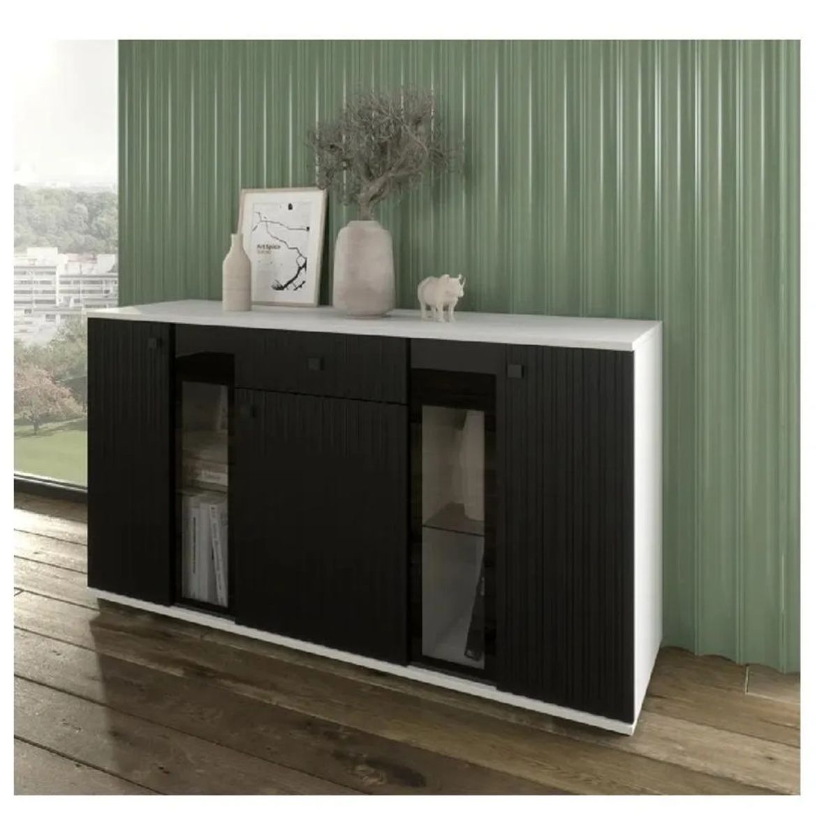TU MESITA - Aparador Moderno TU MESITA Morgan color BlancoNegro 3 puertas 1 cajón