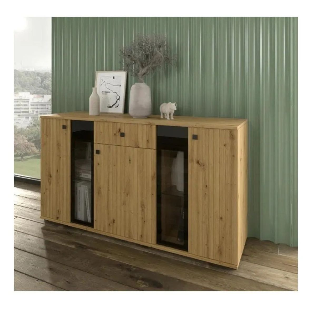 TU MESITA - Aparador Moderno TU MESITA Morgan color Marrón 3 puertas 1 cajón