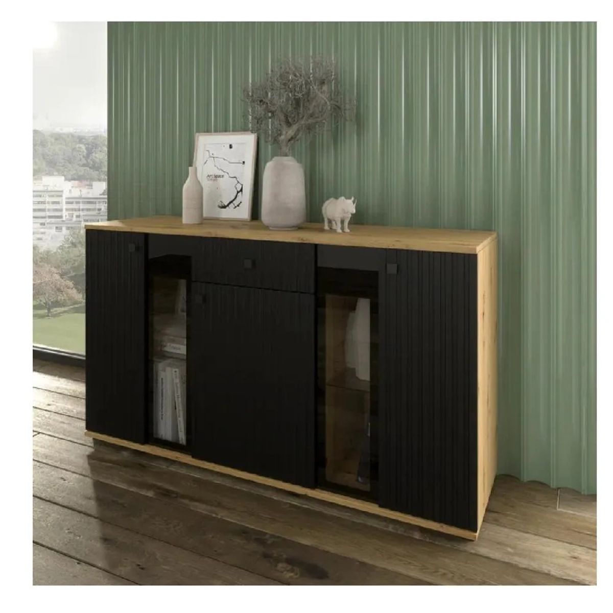 TU MESITA - Aparador Moderno TU MESITA Morgan color MarrónNegro 3 puertas 1 cajón