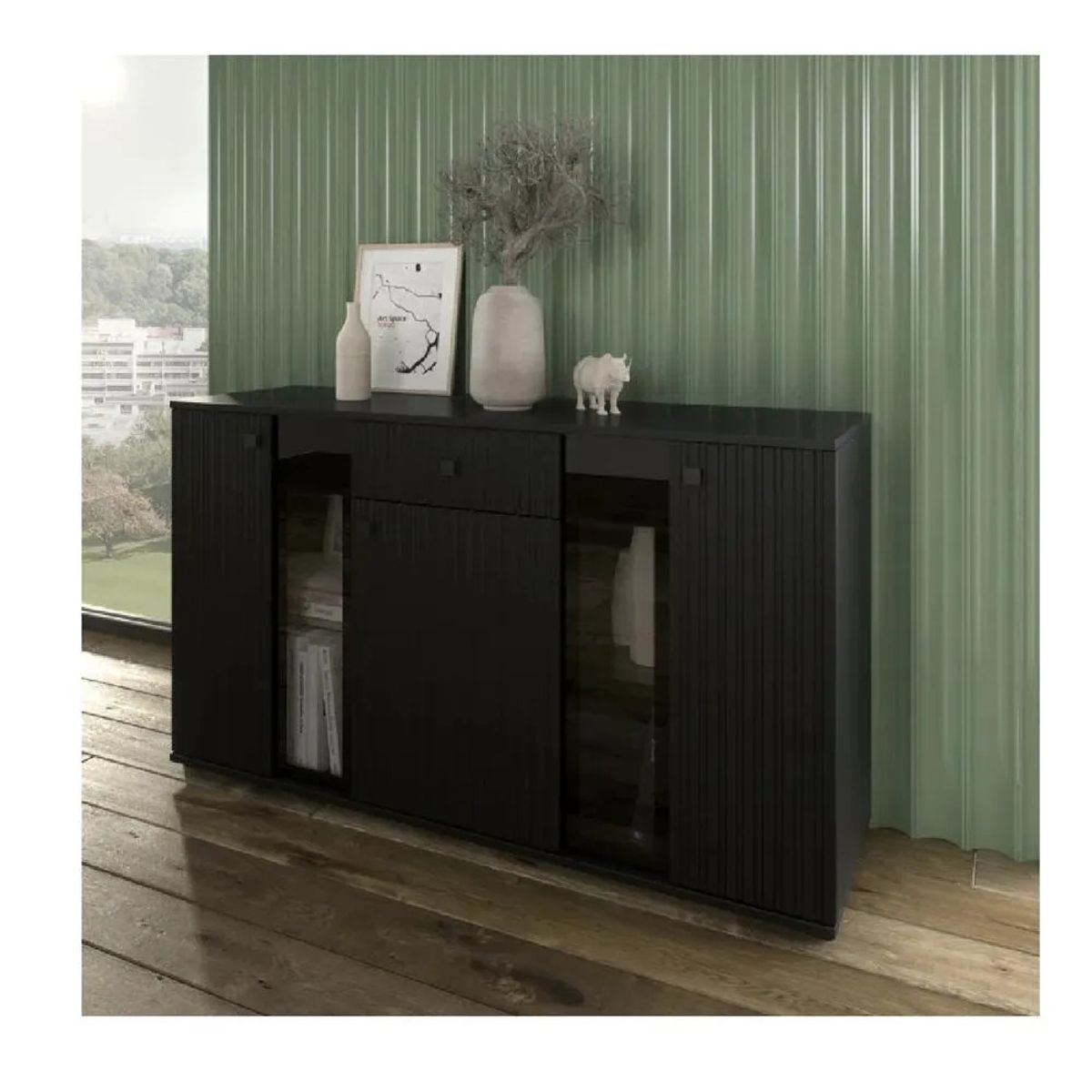 TU MESITA - Aparador Moderno TU MESITA Morgan color Negro 3 puertas 1 cajón