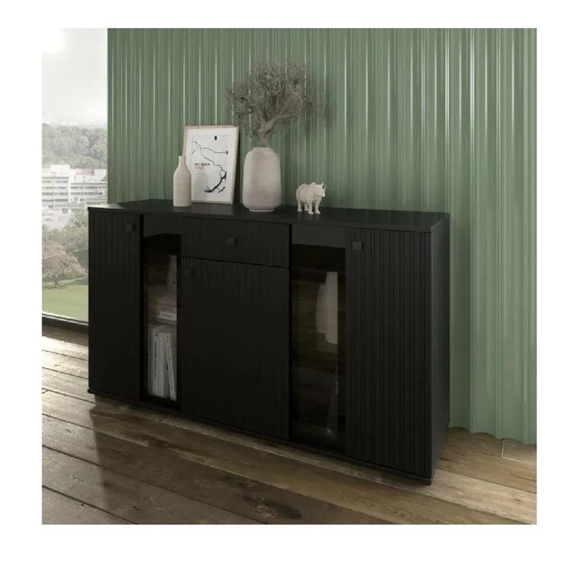 TU MESITA - Aparador Moderno TU MESITA Morgan color Negro 3 puertas 1 cajón