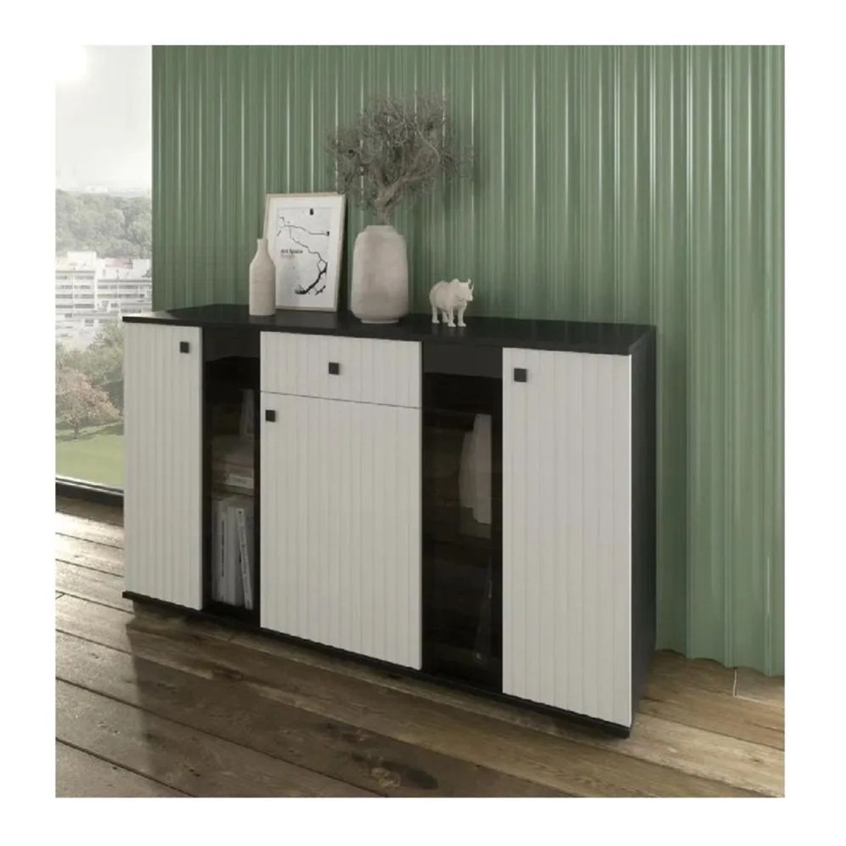 TU MESITA - Aparador Moderno TU MESITA Morgan color NegroBlanco 3 puertas 1 cajón