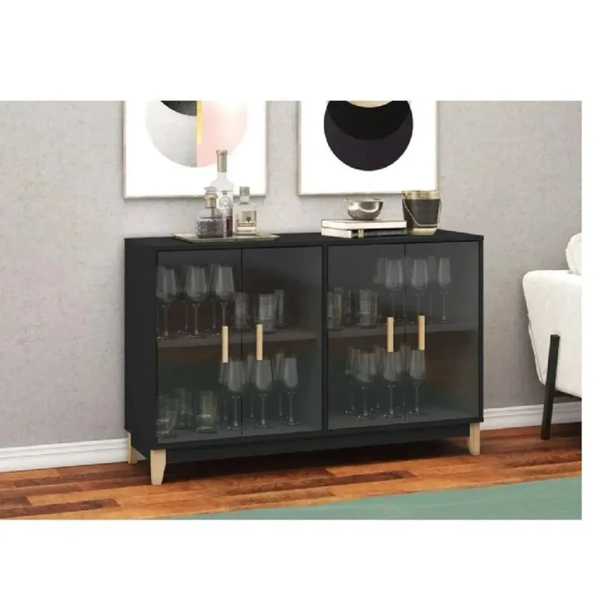 TU MESITA - Vitrina Baja TU MESITA Lucero color Negro 4 puertas