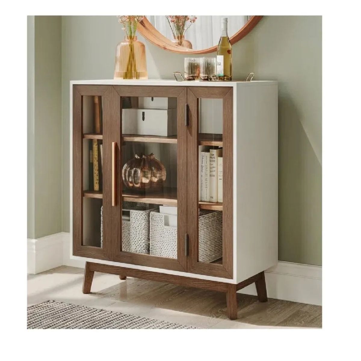 TU MESITA - Vitrina Baja TU MESITA Mainor color BlancoMarrón 1 puerta