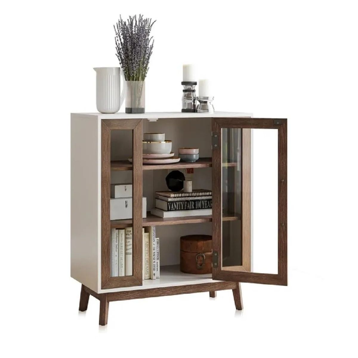 TU MESITA - Vitrina Baja TU MESITA Mainor color BlancoMarrón 1 puerta