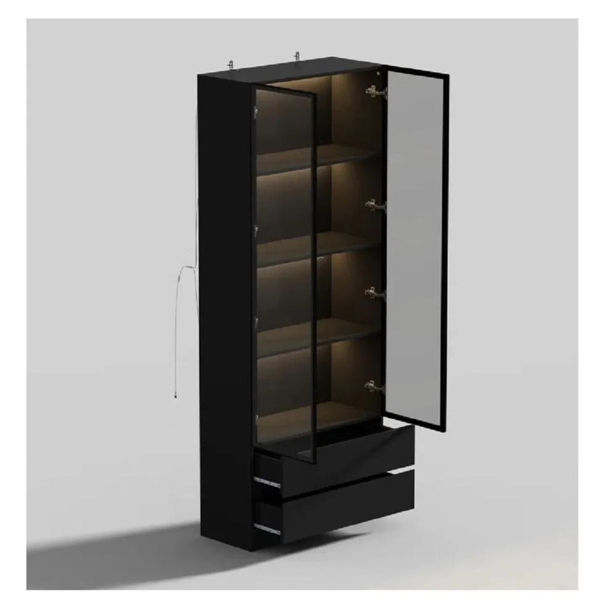 TU MESITA - Vitrina Clásica TU MESITA Giorgia Negro 2 puertas 2 cajones luz LED