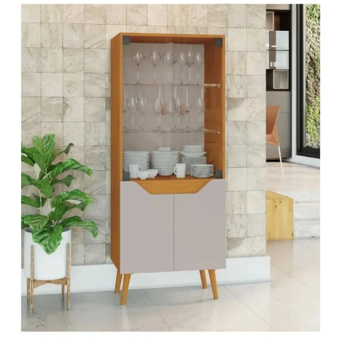 TU MESITA - Vitrina Clásica TU MESITA Loren 2 puertas color HayaGris claro