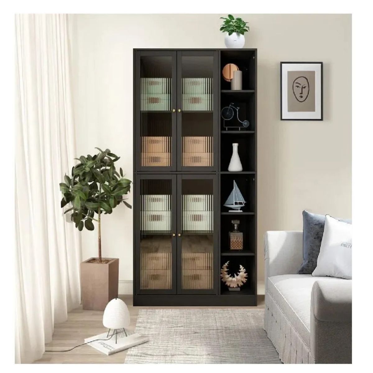 TU MESITA - Vitrina Clásica TU MESITA Merlín color Negro 4 puertas con Repisas