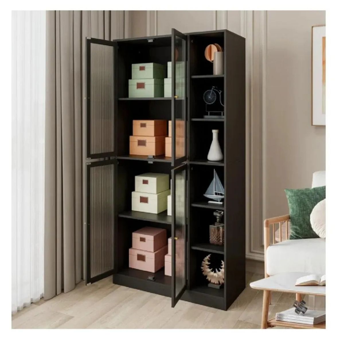 TU MESITA - Vitrina Clásica TU MESITA Merlín color Negro 4 puertas con Repisas