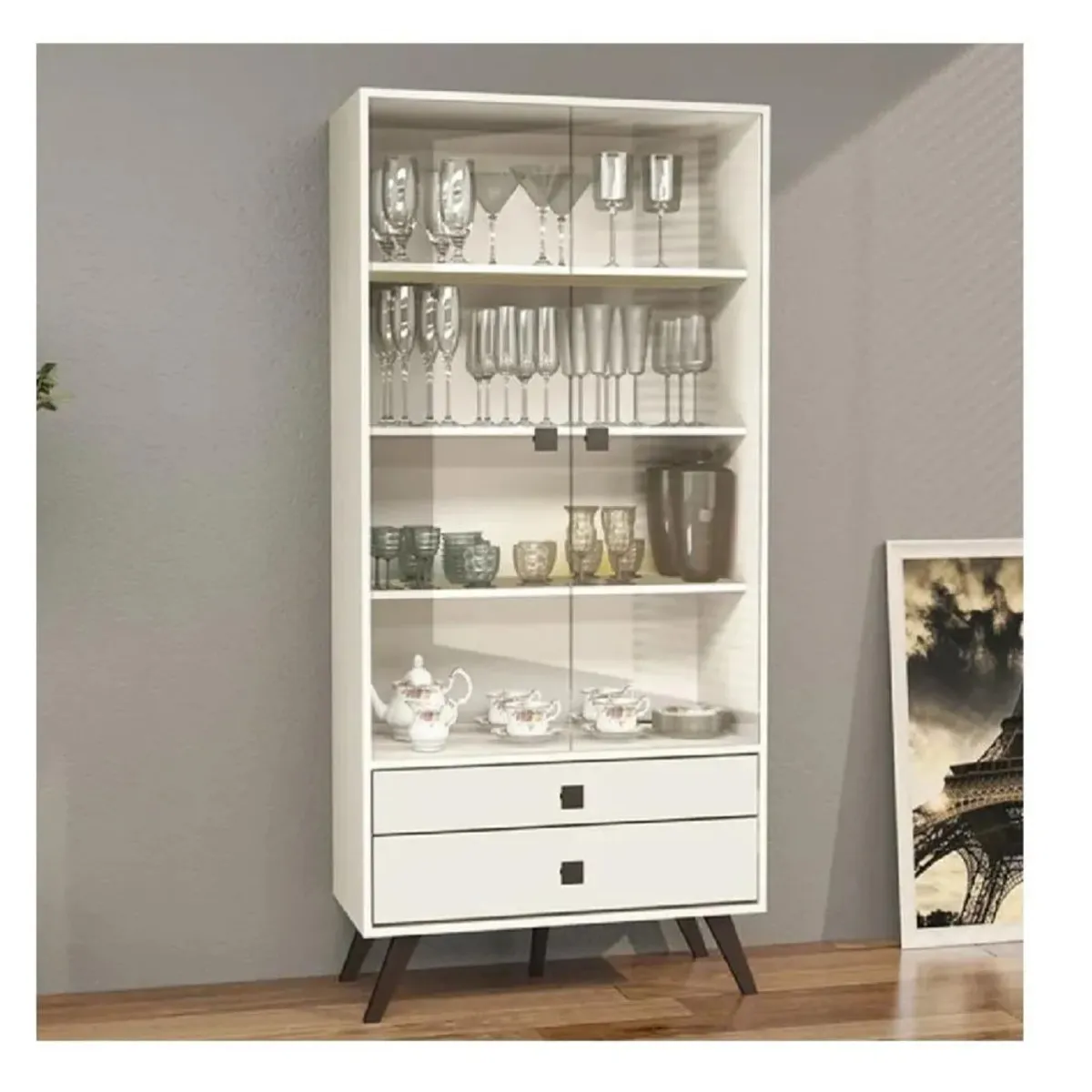 TU MESITA - Vitrina Clásica TU MESITA Moldava color Blanco 2 puertas 2 cajones