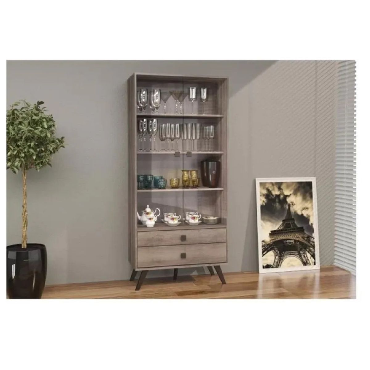 TU MESITA - Vitrina Clásica TU MESITA Moldava Marrón Rústico 2 puertas 2 cajones