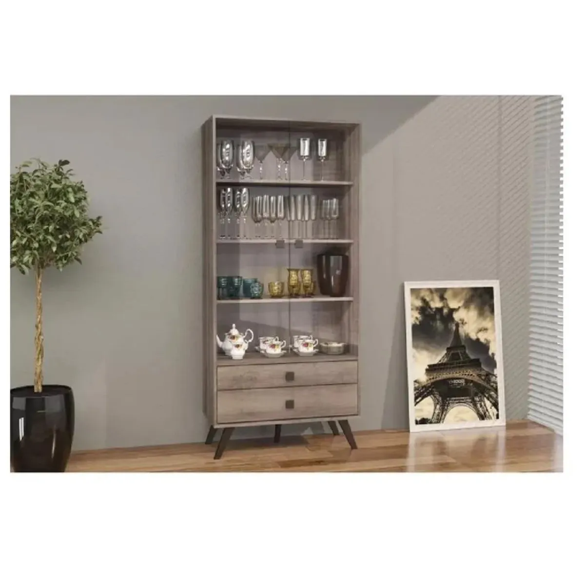 TU MESITA - Vitrina Clásica TU MESITA Moldava Marrón Rústico 2 puertas 2 cajones