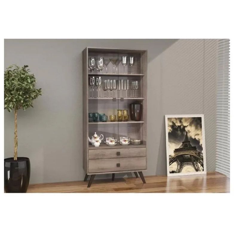 TU MESITA - Vitrina Clásica TU MESITA Moldava Marrón Rústico 2 puertas 2 cajones