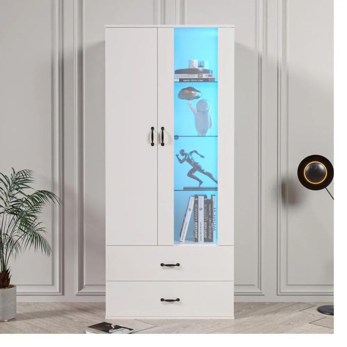 TU MESITA - Vitrina Clásica TU MESITA Patric Blanco 2 cajones 2 puertas luz LED