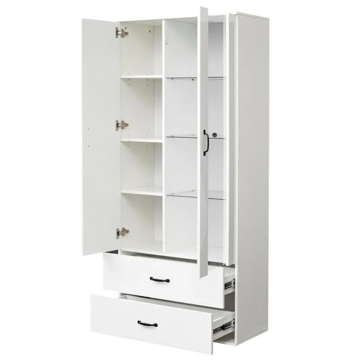 TU MESITA - Vitrina Clásica TU MESITA Patric Blanco 2 cajones 2 puertas luz LED