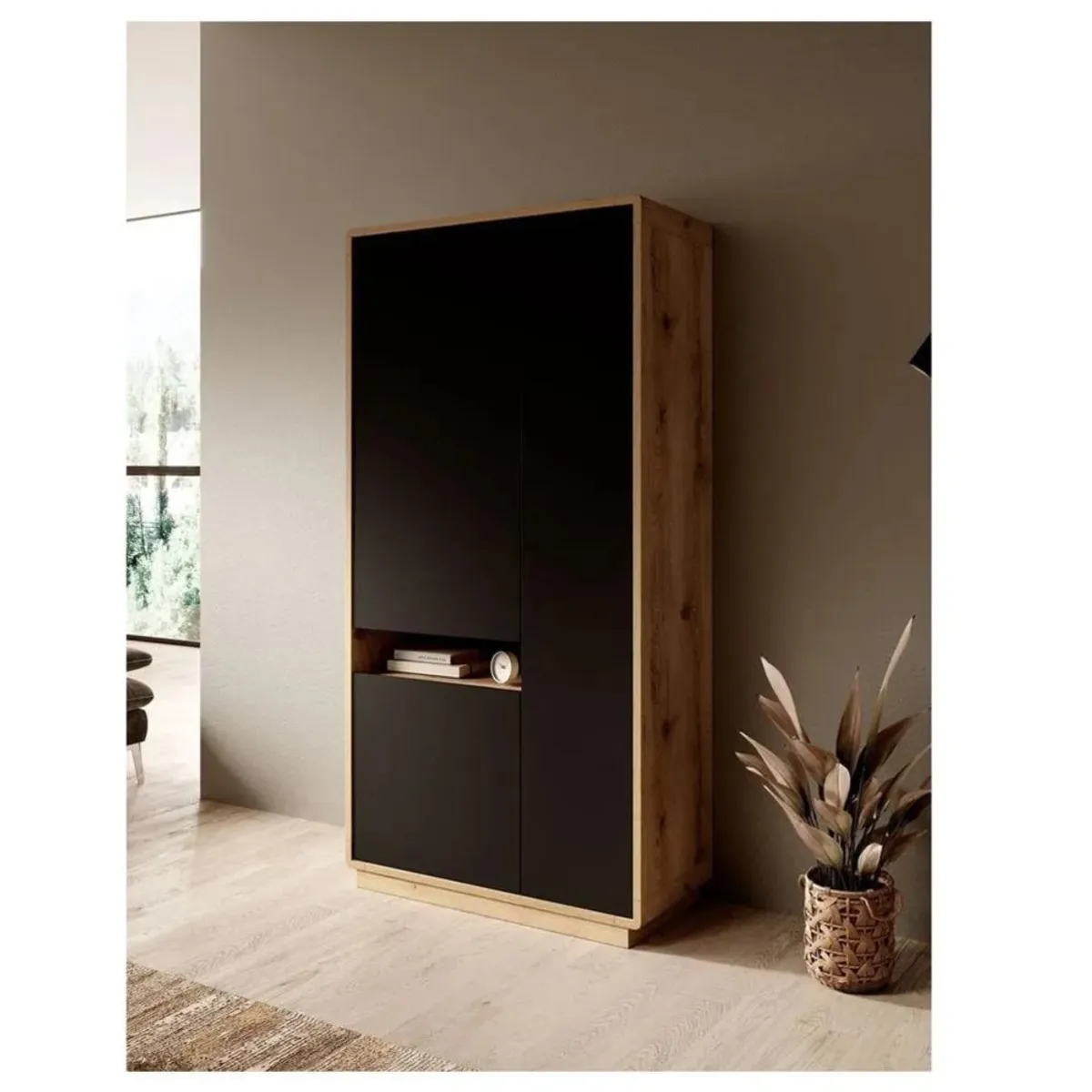 TU MESITA - Vitrina Jissa TU MESITA alta color MarrónNegro 3 puertas