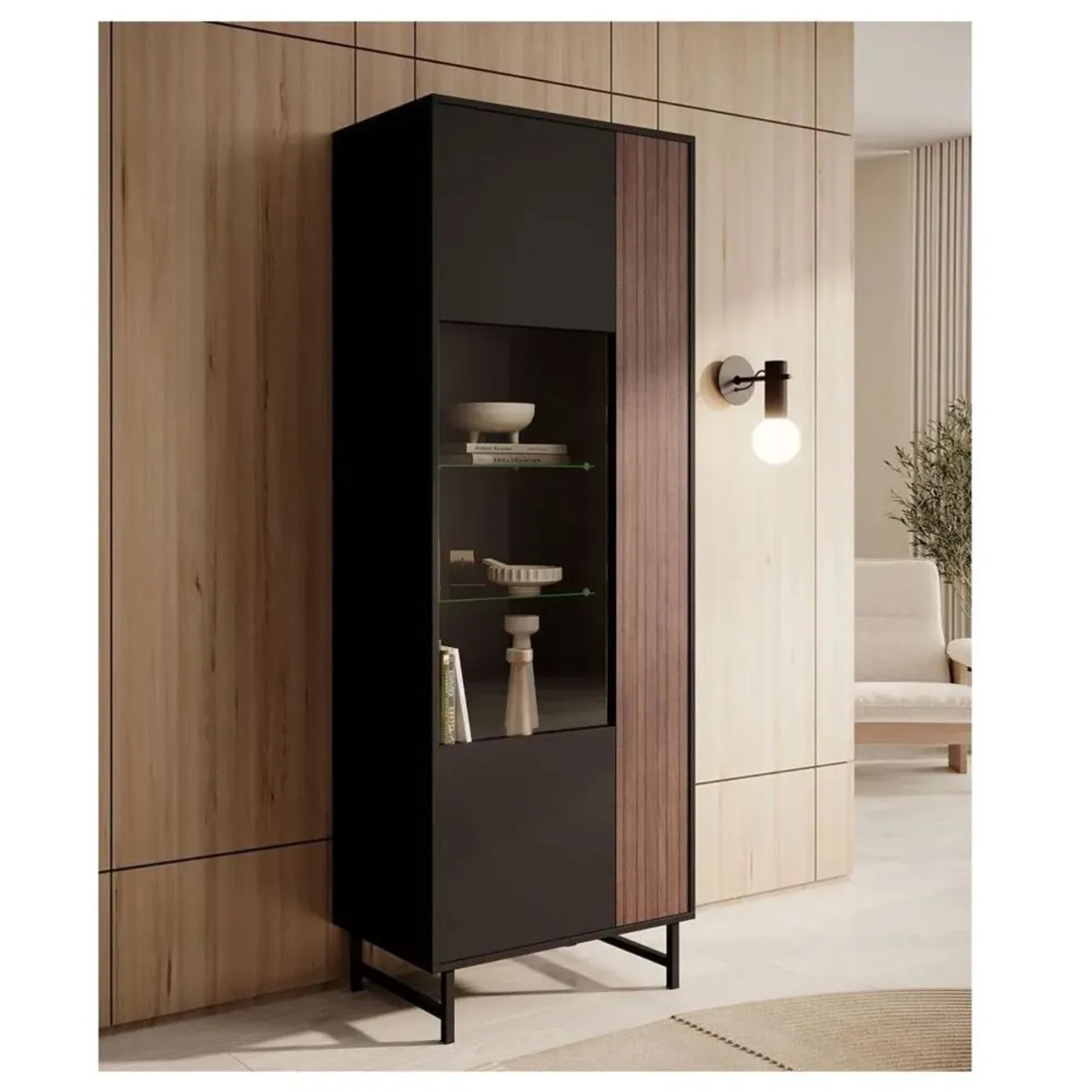 TU MESITA - Vitrina Moderna Alta TU MESITA Santiago color NegroMarrón 2 puertas