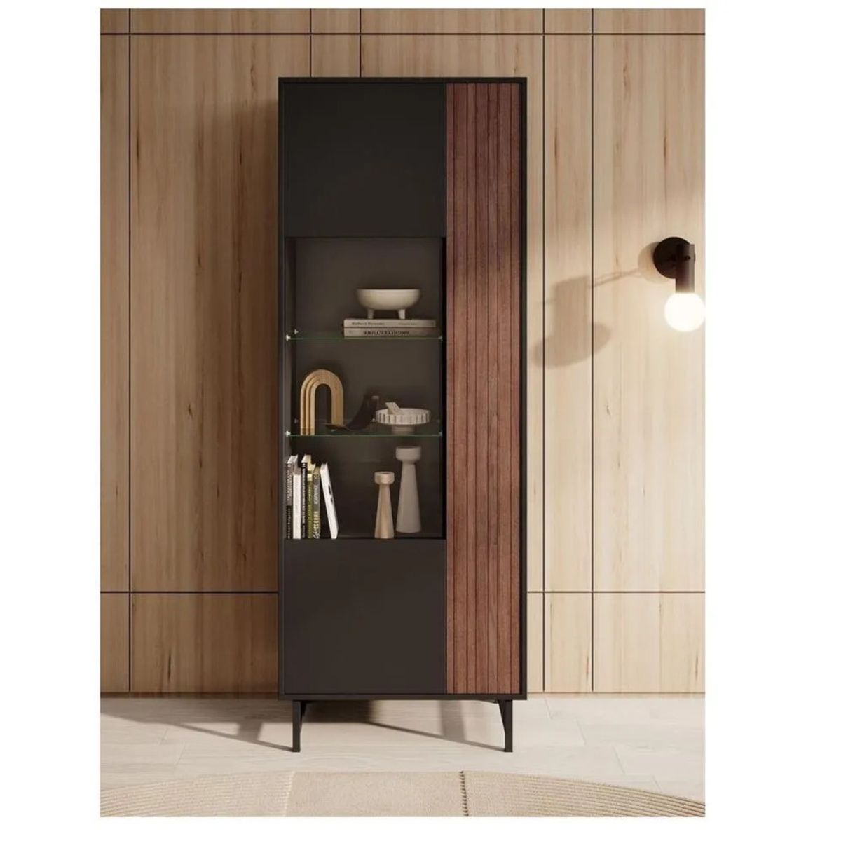 TU MESITA - Vitrina Moderna Alta TU MESITA Santiago color NegroMarrón 2 puertas