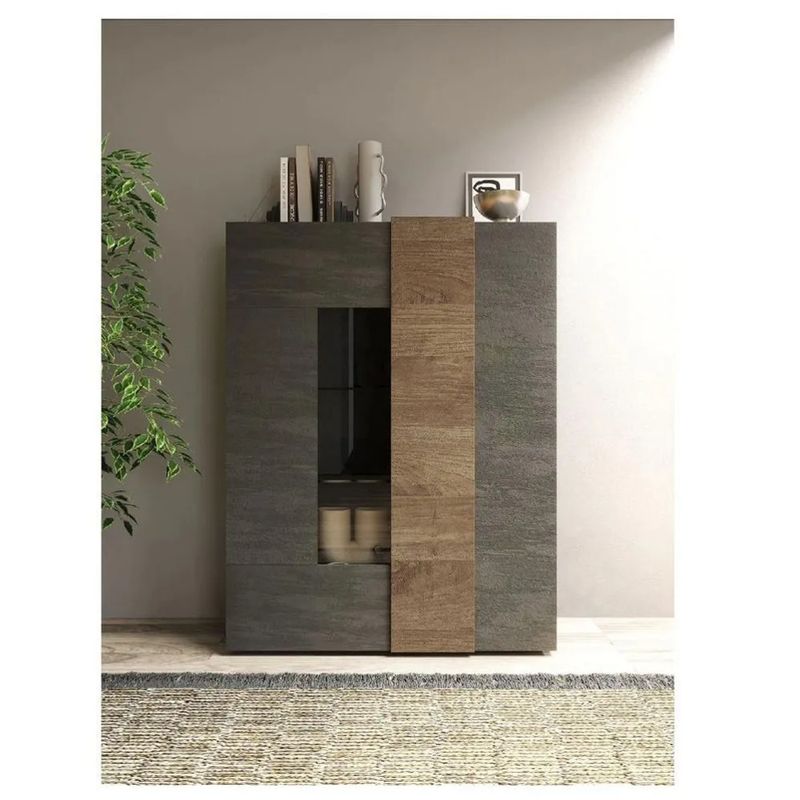 TU MESITA - Vitrina Moderna TU MESITA Artik color Gris oscuroRoble 2 puertas