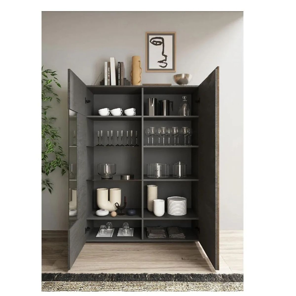 TU MESITA - Vitrina Moderna TU MESITA Artik color Gris oscuroRoble 2 puertas