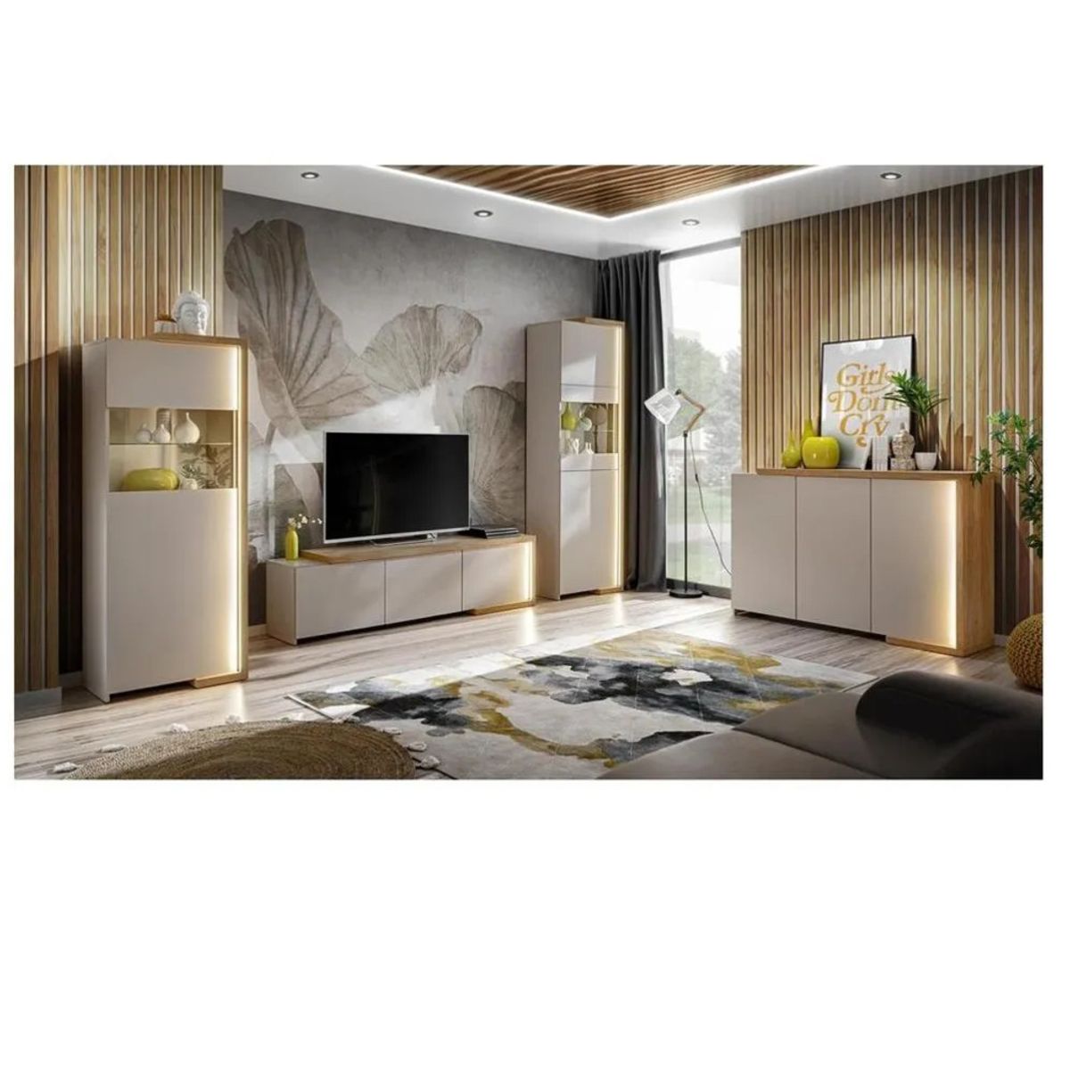 TU MESITA - Vitrina Moderna TU MESITA Faby color BlancoDuna 1 puerta