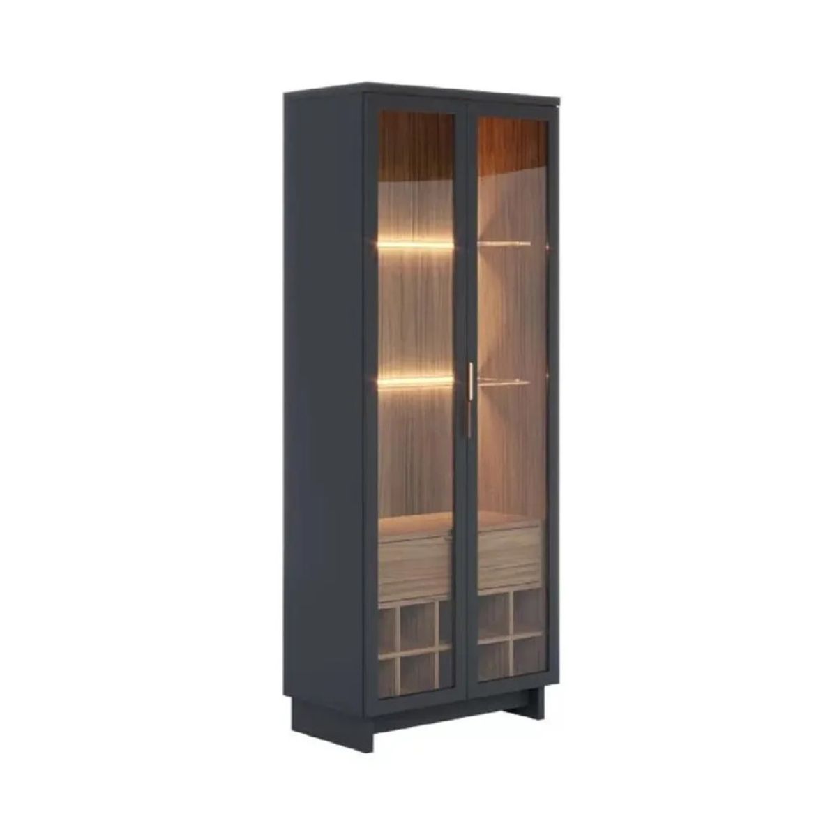 TU MESITA - Vitrina Moderna TU MESITA Flamingo NegroMarrón 2 puertas 1 cajón LED