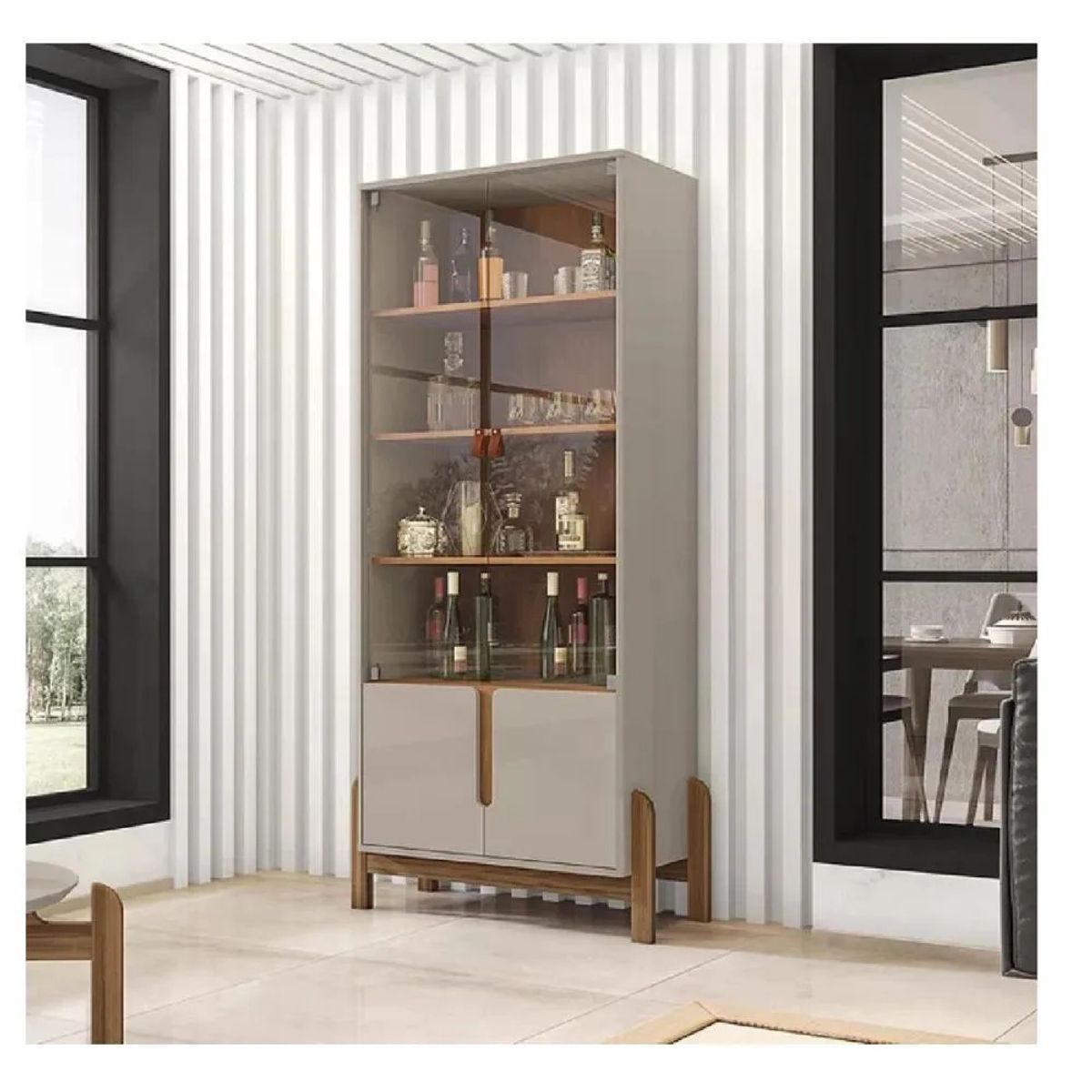 TU MESITA - Vitrina Moderna TU MESITA Palmer 4 puertas color Gris claroMarrón