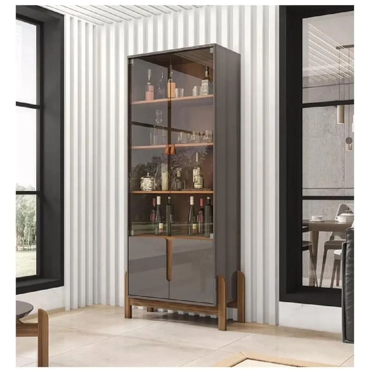 TU MESITA - Vitrina Moderna TU MESITA Palmer 4 puertas color Gris oscuroMarrón