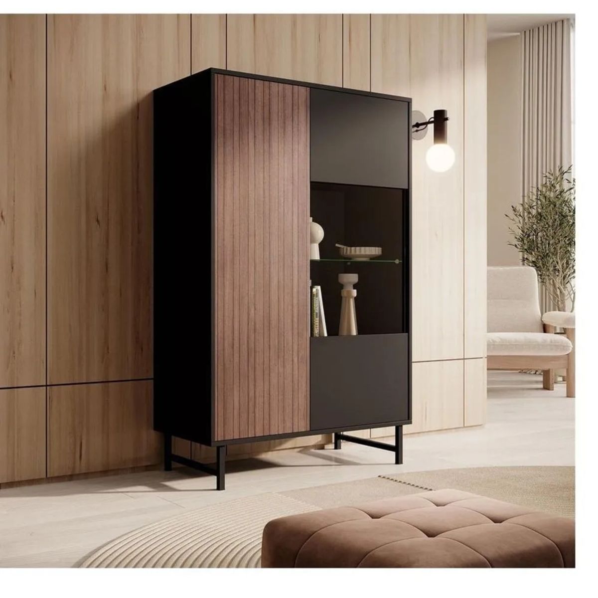 TU MESITA - Vitrina Moderna TU MESITA Santiago color NegroMarrón 2 puertas