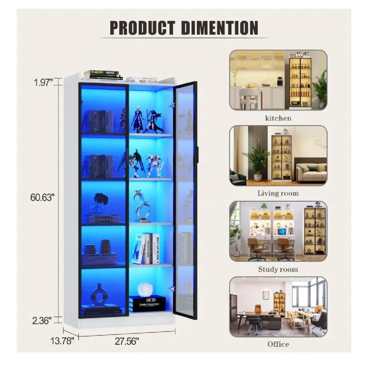 TU MESITA - Vitrina Multiusos TU MESITA Gina color Blanco 2 puertas luz LED