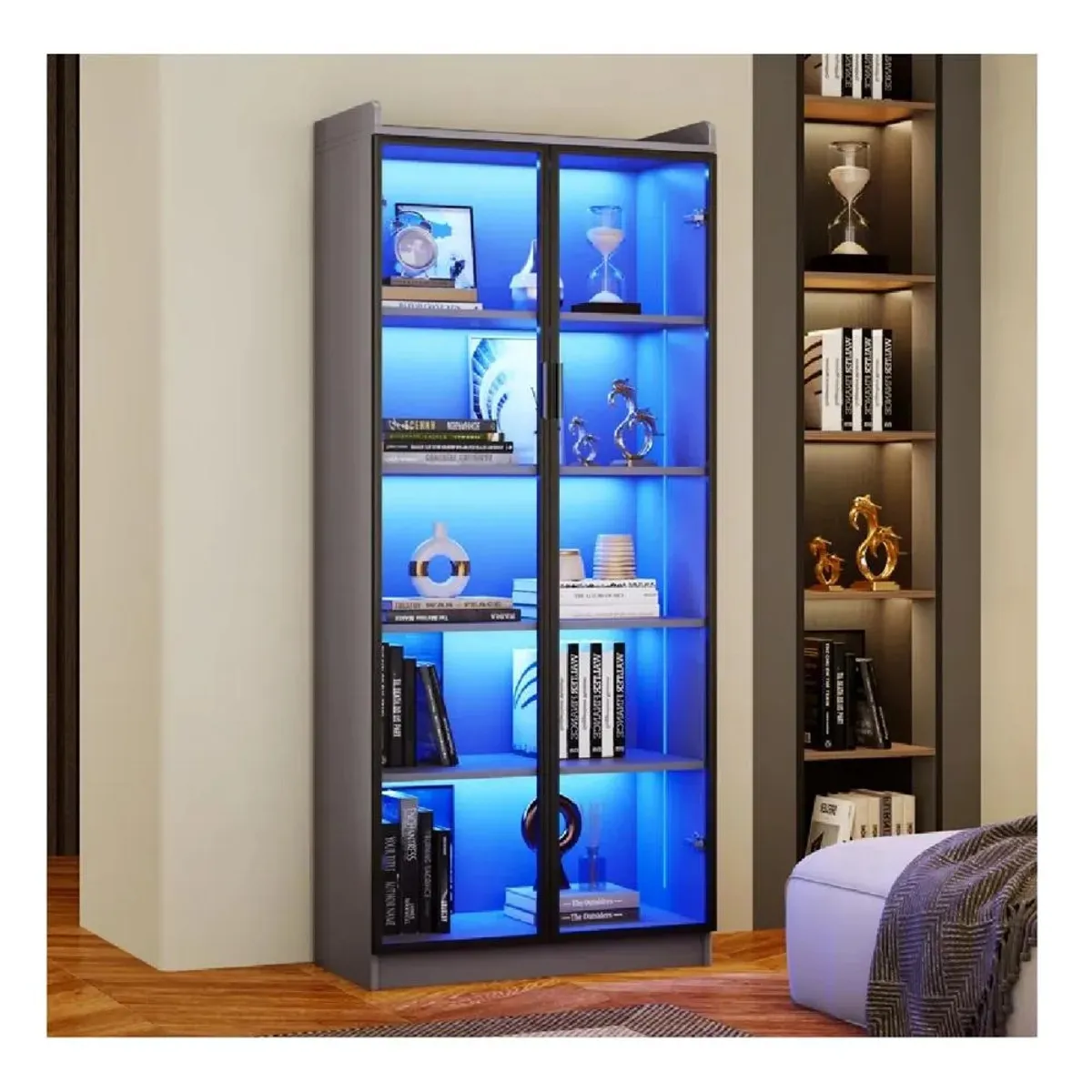 TU MESITA - Vitrina Multiusos TU MESITA Gina color Gris 2 puertas luz LED