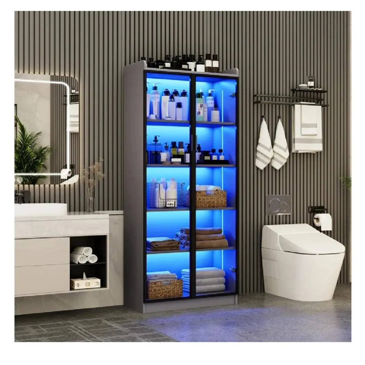 TU MESITA - Vitrina Multiusos TU MESITA Gina color Gris 2 puertas luz LED