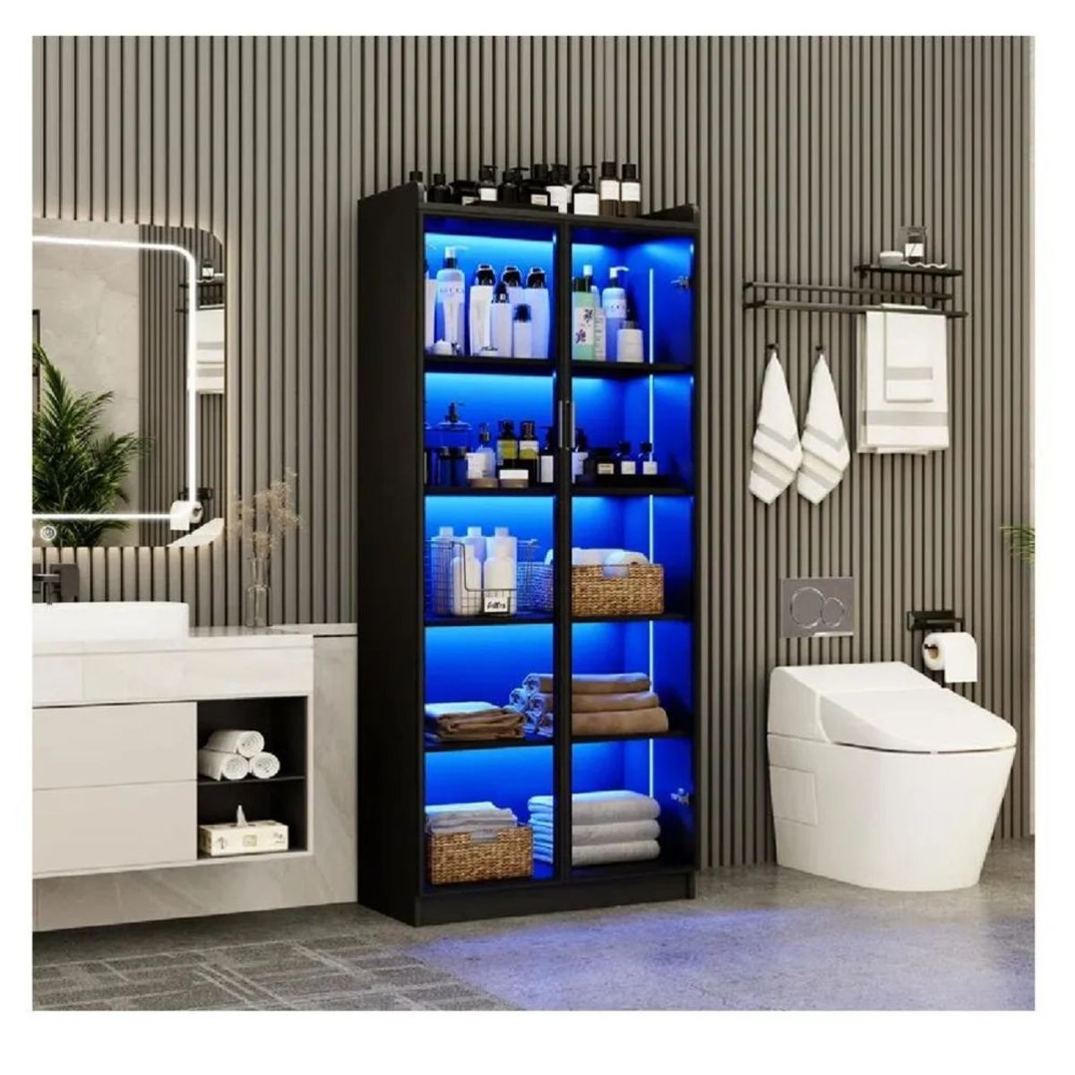 TU MESITA - Vitrina Multiusos TU MESITA Gina color Negro 2 puertas luz LED