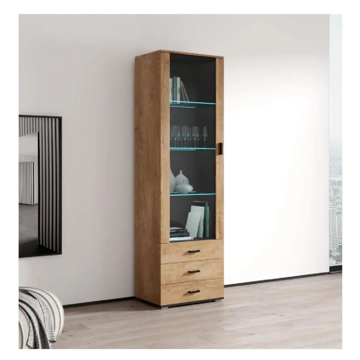 TU MESITA - Vitrina Multiusos TU MESITA Kitus color Duna 1 puerta 3 cajones