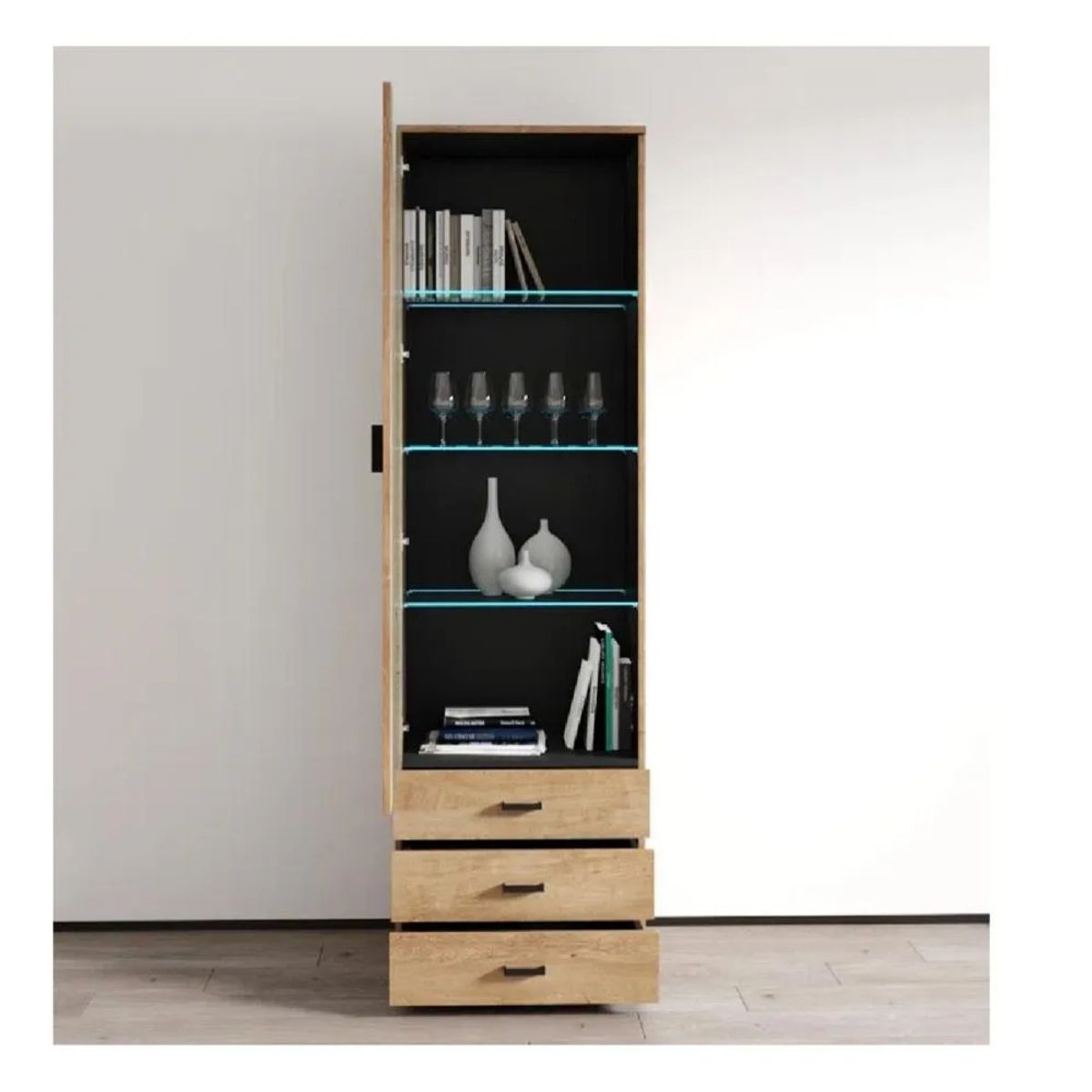 TU MESITA - Vitrina Multiusos TU MESITA Kitus color Duna 1 puerta 3 cajones