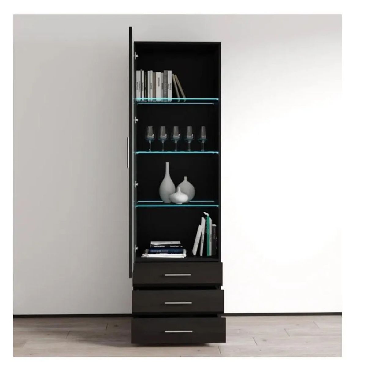 TU MESITA - Vitrina Multiusos TU MESITA Kitus color Negro 1 puerta 3 cajones