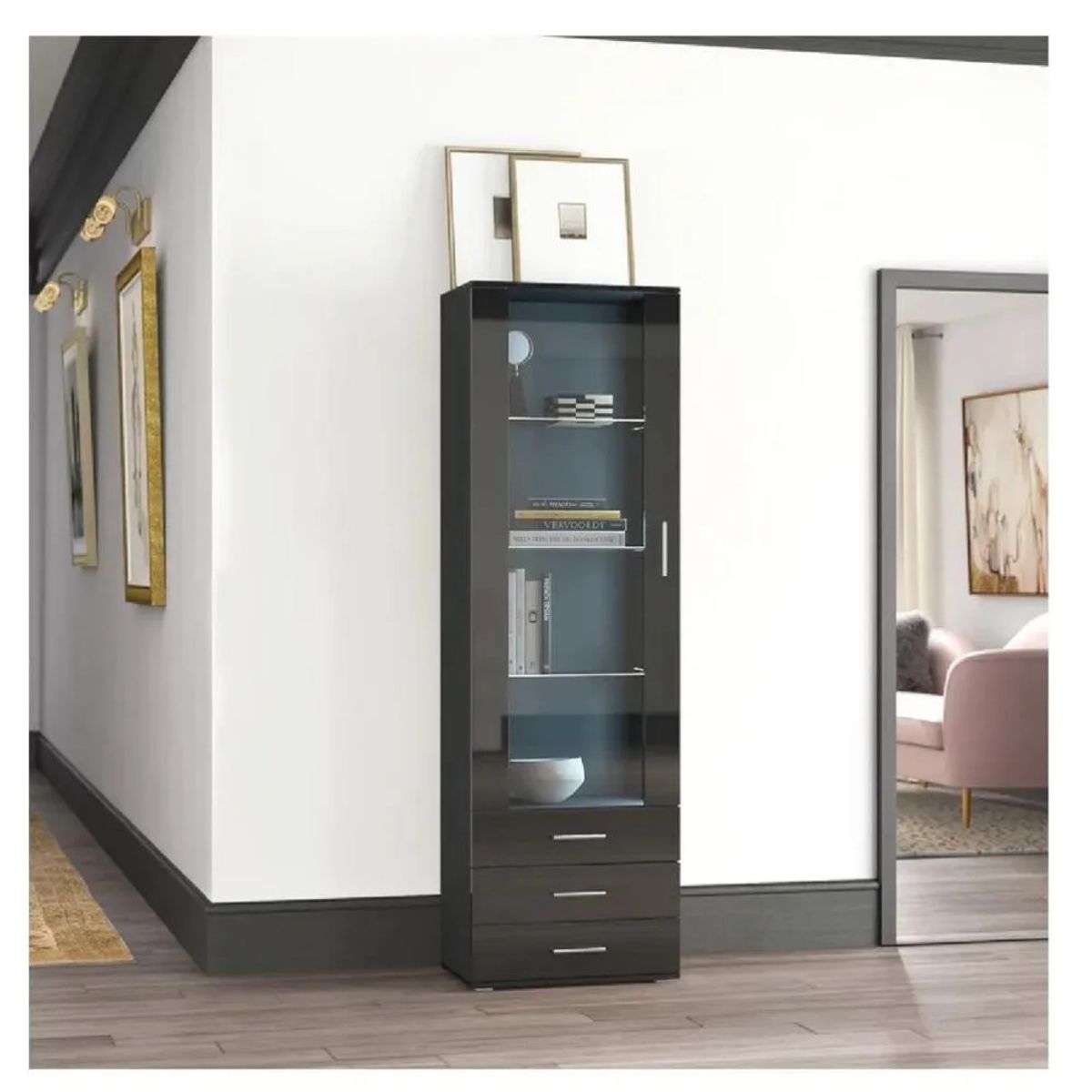 TU MESITA - Vitrina Multiusos TU MESITA Kitus color Negro 1 puerta 3 cajones