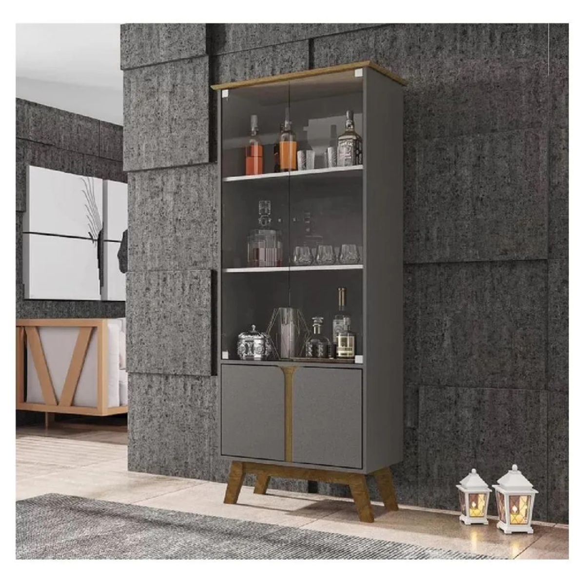 TU MESITA - Vitrina Multiusos TU MESITA Marsella color GrisMarrón 4 puertas