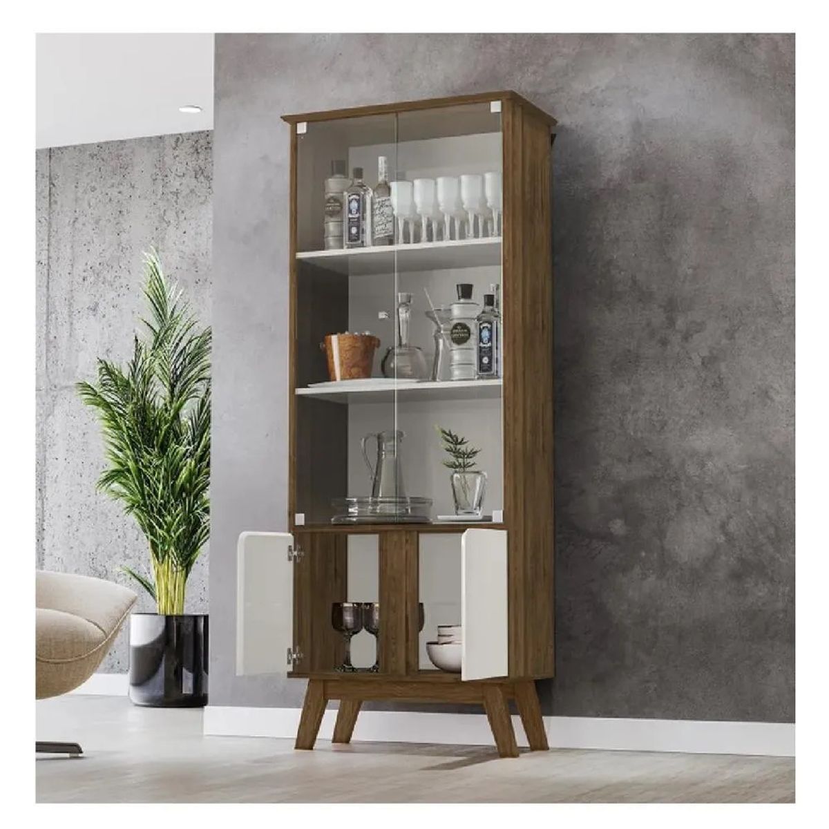 TU MESITA - Vitrina Multiusos TU MESITA Marsella color MarrónBlanco 4 puertas