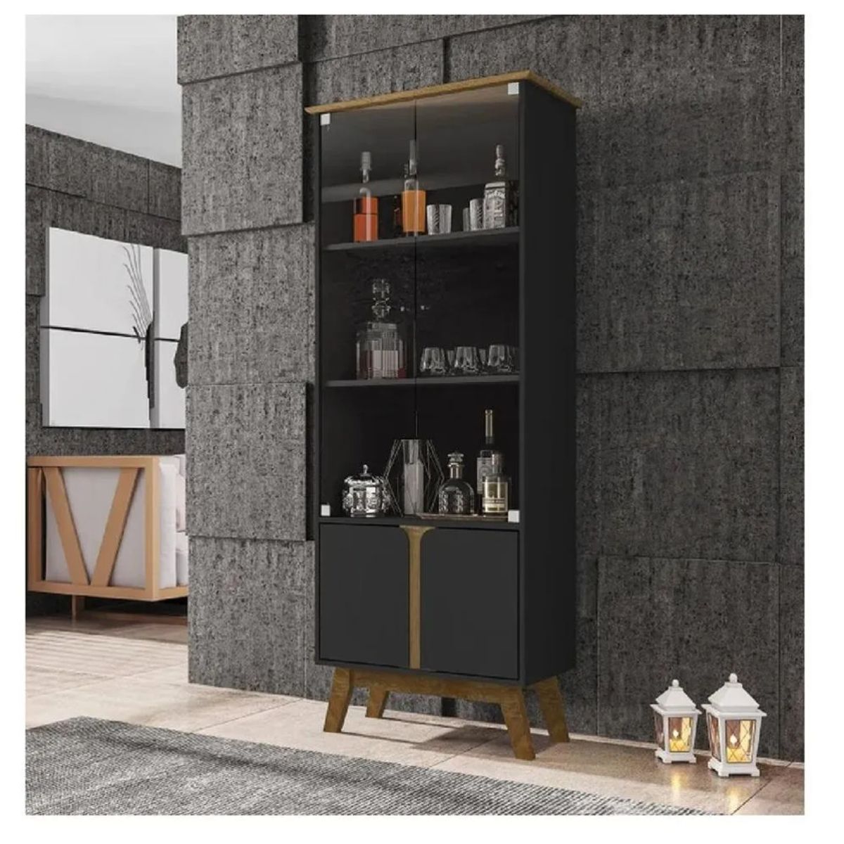 TU MESITA - Vitrina Multiusos TU MESITA Marsella color NegroMarrón 4 puertas