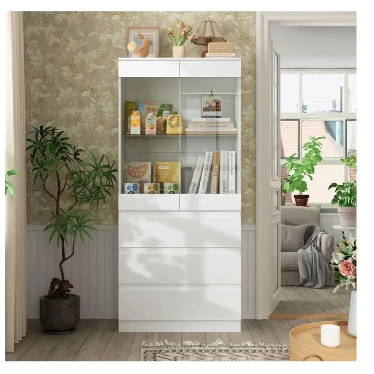 TU MESITA - Vitrina Multiusos TU MESITA Retty color Blanco 3 cajones 2 puertas