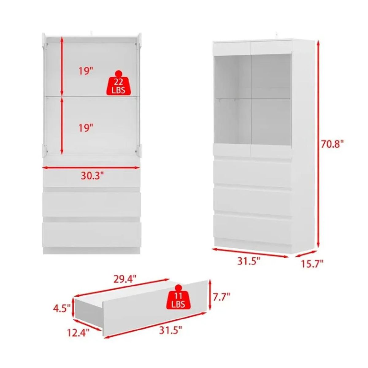 TU MESITA - Vitrina Multiusos TU MESITA Retty color Blanco 3 cajones 2 puertas