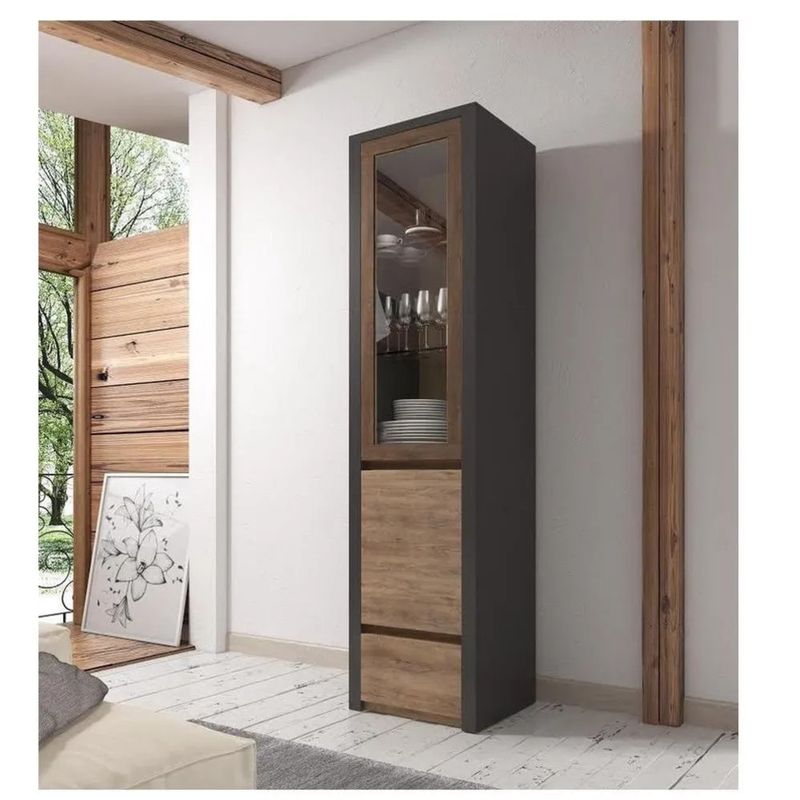 TU MESITA - Vitrina Multiusos TU MESITA Yerson color NegroMarrón 2 puertas 1 cajón