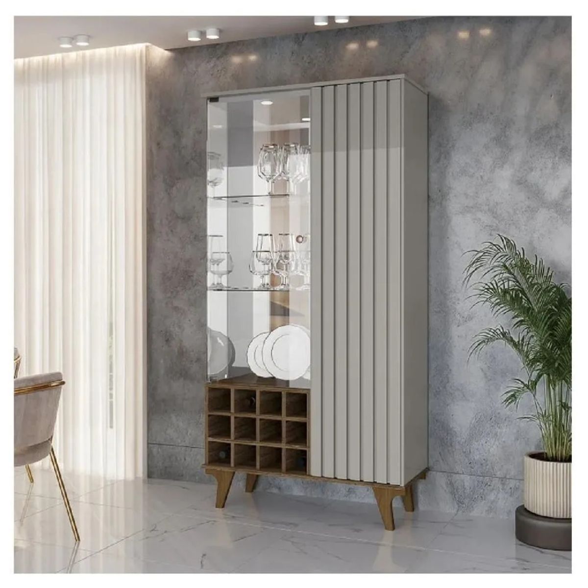 TU MESITA - Vitrina portaVinos TU MESITA Lissy color GrisMarrón 2 puerta