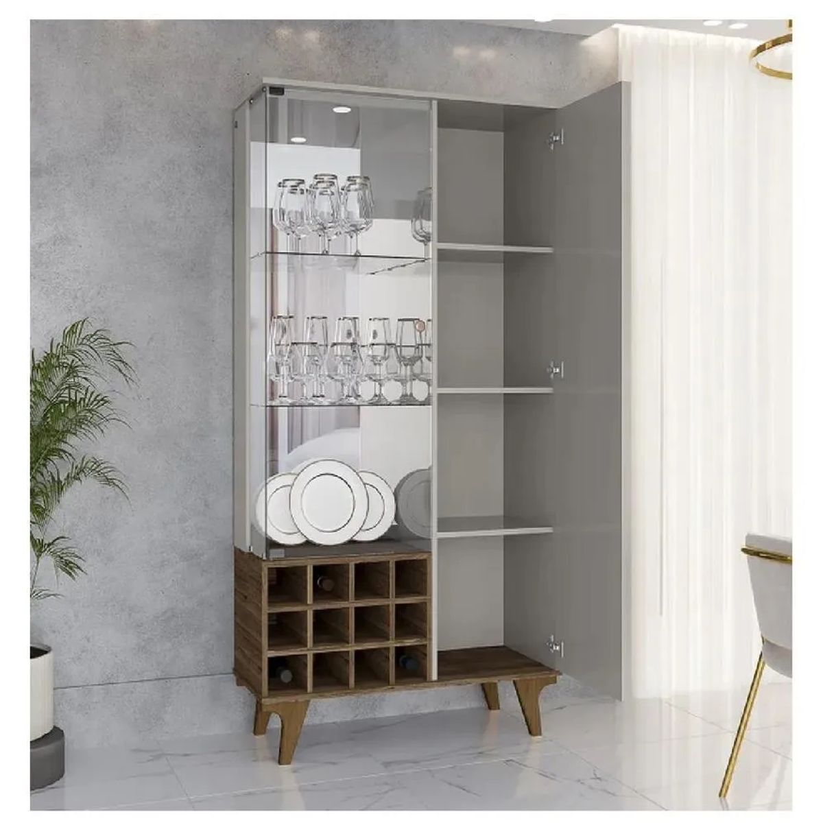 TU MESITA - Vitrina portaVinos TU MESITA Lissy color GrisMarrón 2 puerta